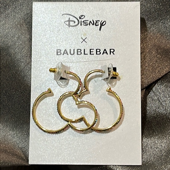 Disney x BaubleBar Outline Mickey Multicolor Gemstone Gold Tone Earrings NWT - Picture 1 of 7